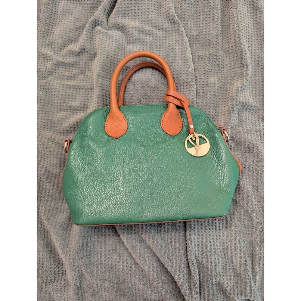 Valentina Pebble Grain Medium Domed Satchel Bag Top Handle Color Spearmint